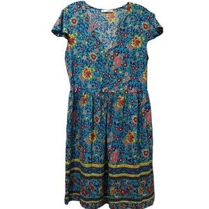 Boutique Medium Floral V Neck Cap Sleeve Mini Dress 💯 Cotton P